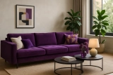 Een gedurfd interieur met paarse accenten en praktische bankoplossingen bij Hoogenboezem